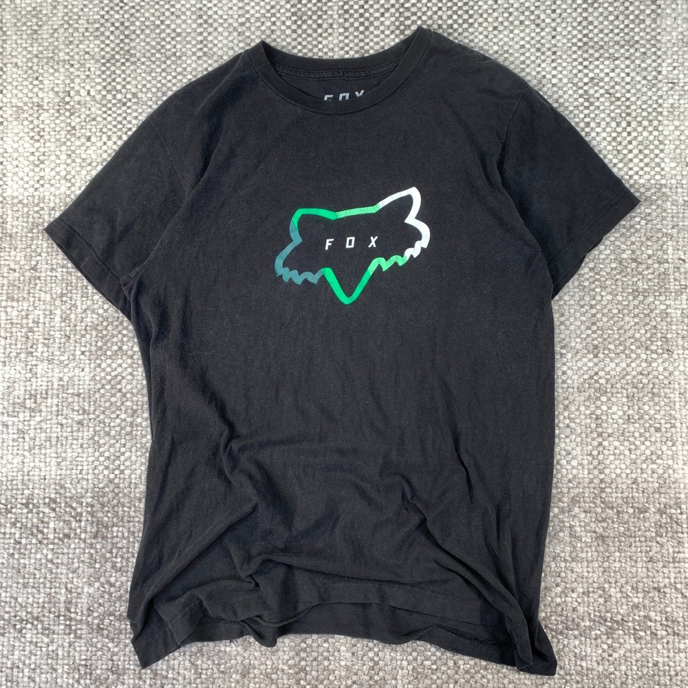 Fox Racing T-Shirt Mens Medium Black Green White Logo Graphic Motocross Tee